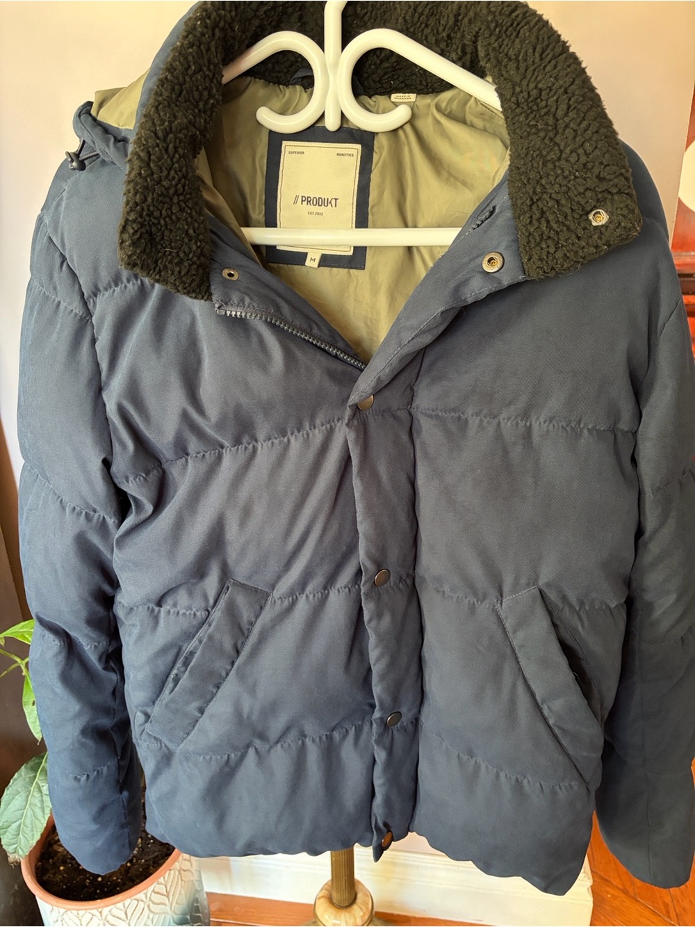 Product by Jack and Jones Navy Puffer Jacket with Sherpa Collar